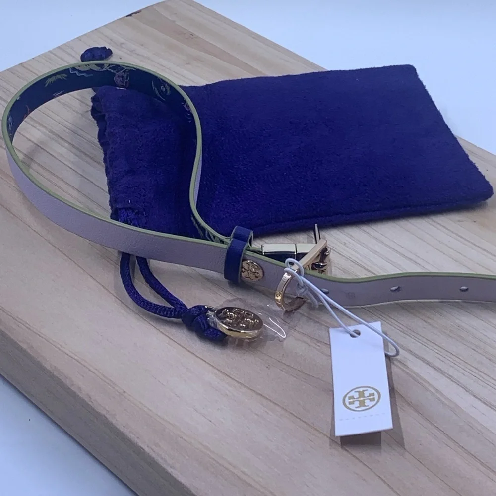 Tory Burch Happy Times Reversible Floral Leather Wrap Bracelet Navy Blue White